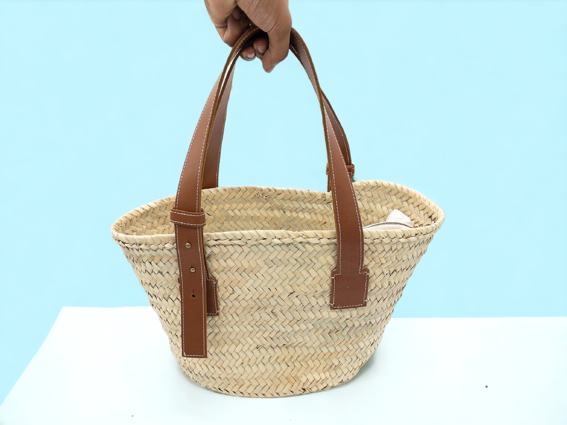 French Basket Bag with Leather Handles - Perfect Beach: Medium