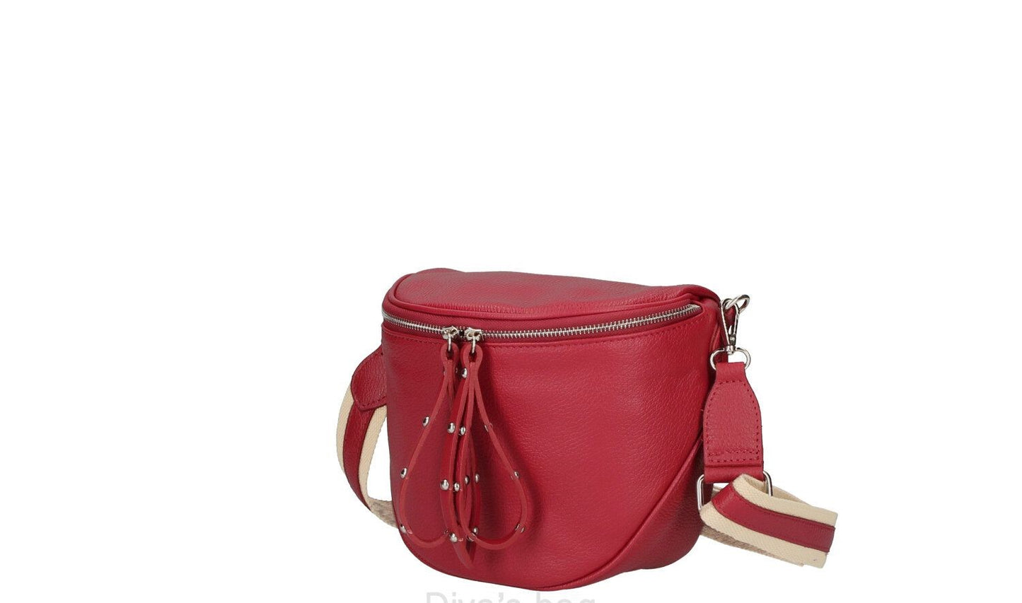 Red Italian Leather Shoulder Bag - 'Nicole'