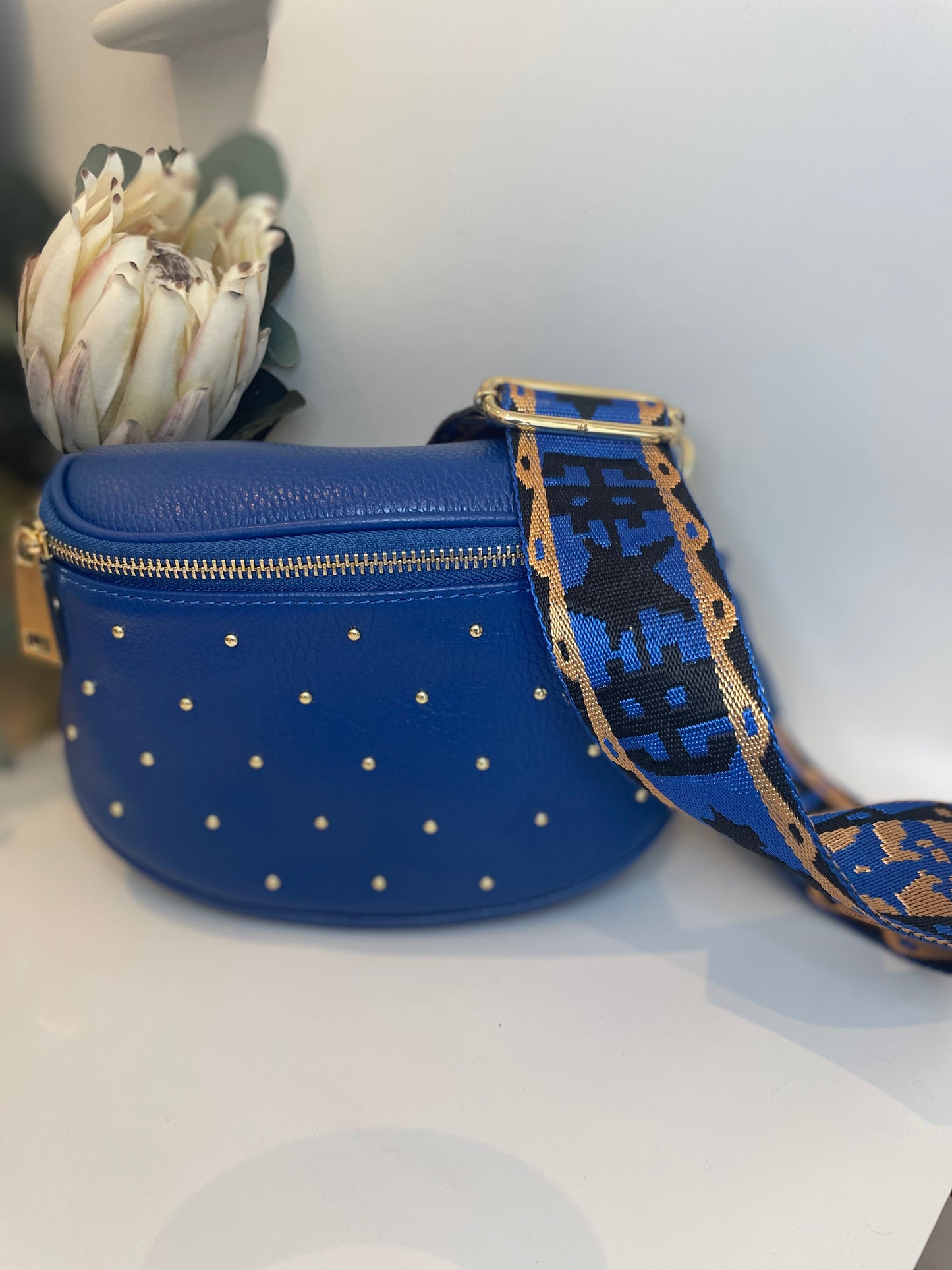 Blue Italian Leather Shoulder Bag- Gemma