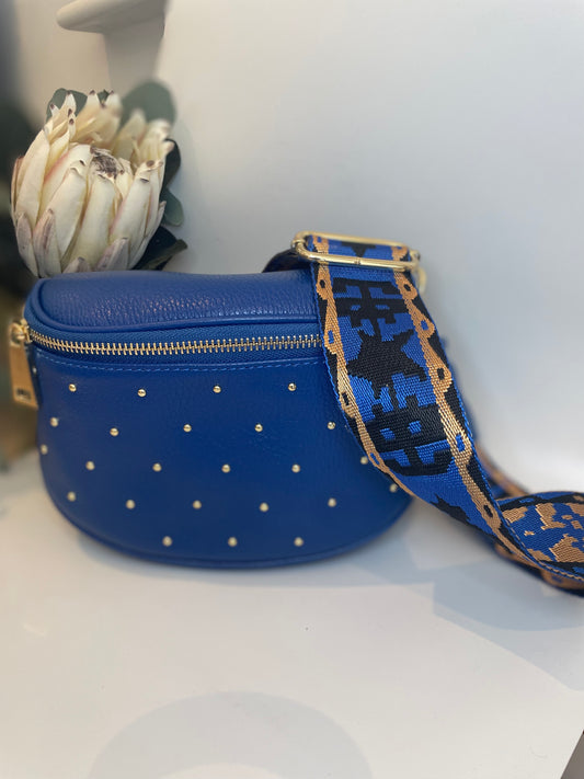 Blue Italian Leather Shoulder Bag- Gemma