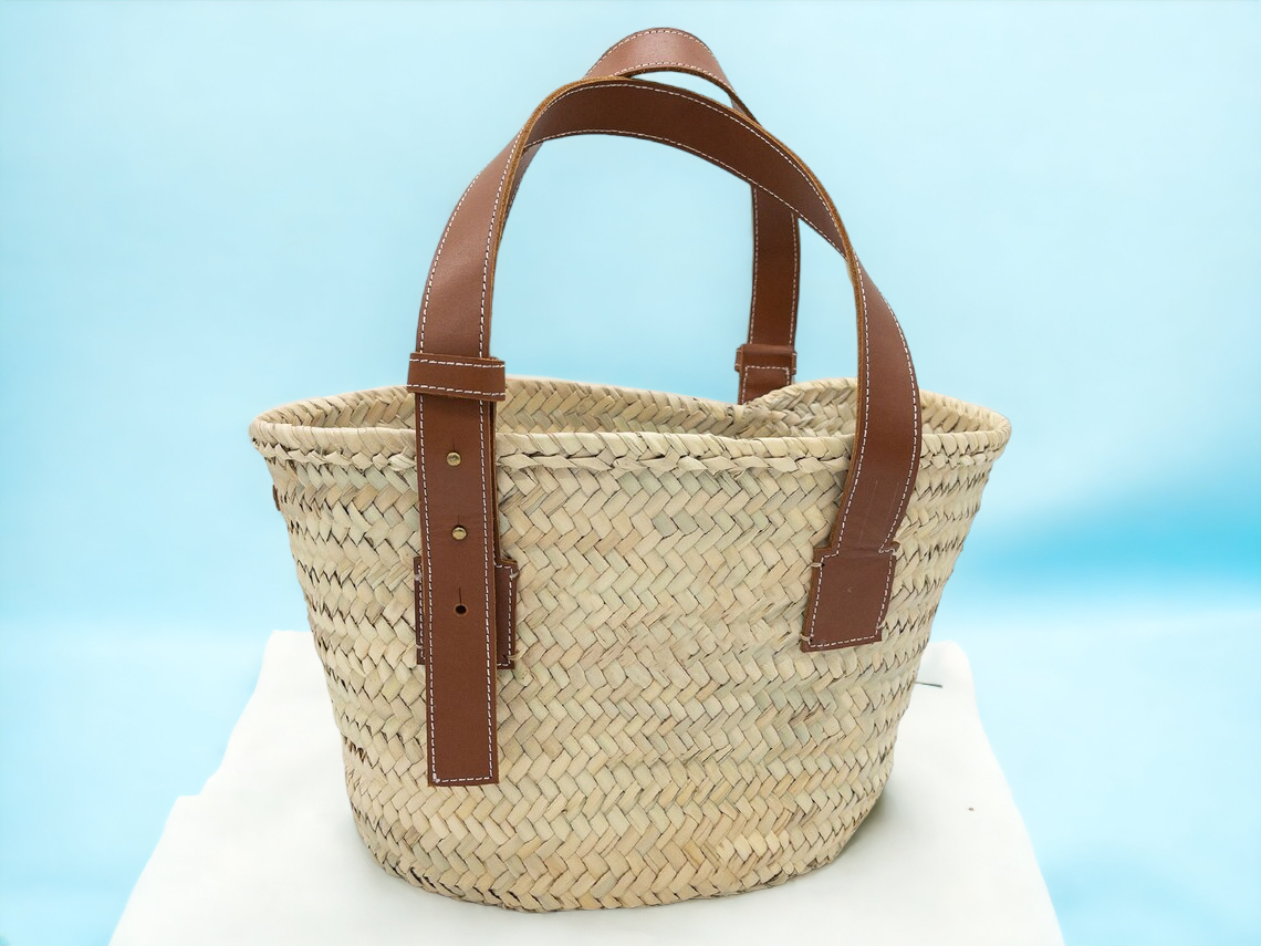 French Basket Bag with Leather Handles - Perfect Beach: Medium