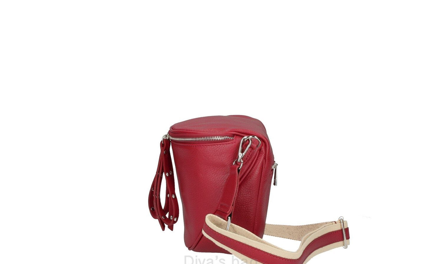 Red Italian Leather Shoulder Bag - 'Nicole'