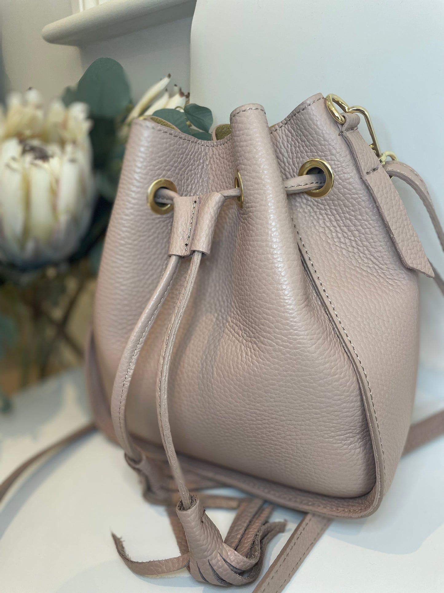 Powder Pink Italian Leather Shoulder Bag 'Eve'