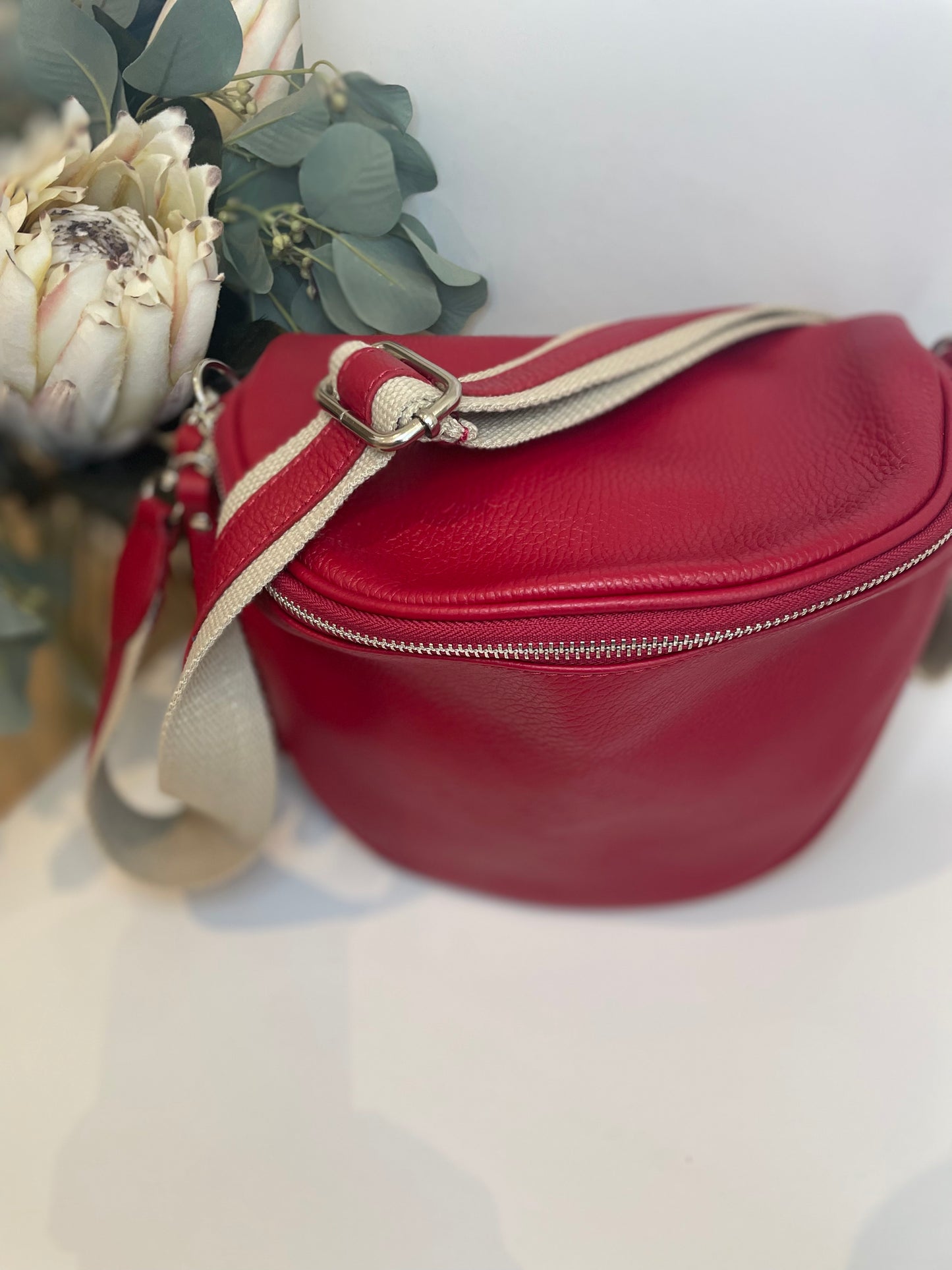 Red Italian Leather Shoulder Bag - 'Nicole'