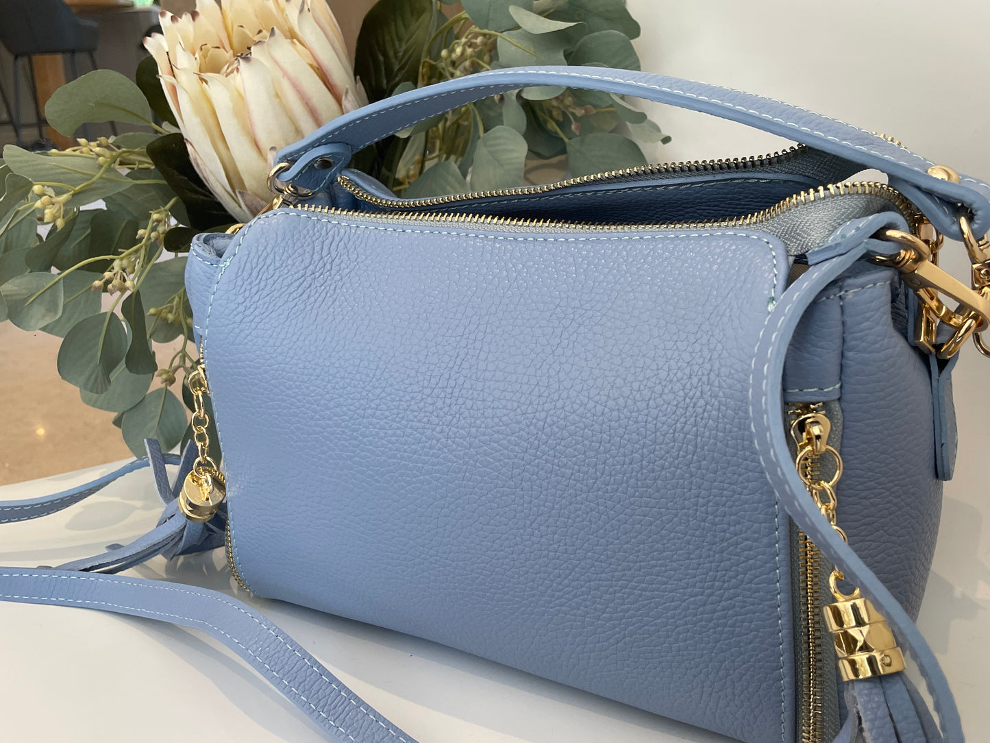 Azul Italian Leather Shoulder Bag- 'Roxanne'