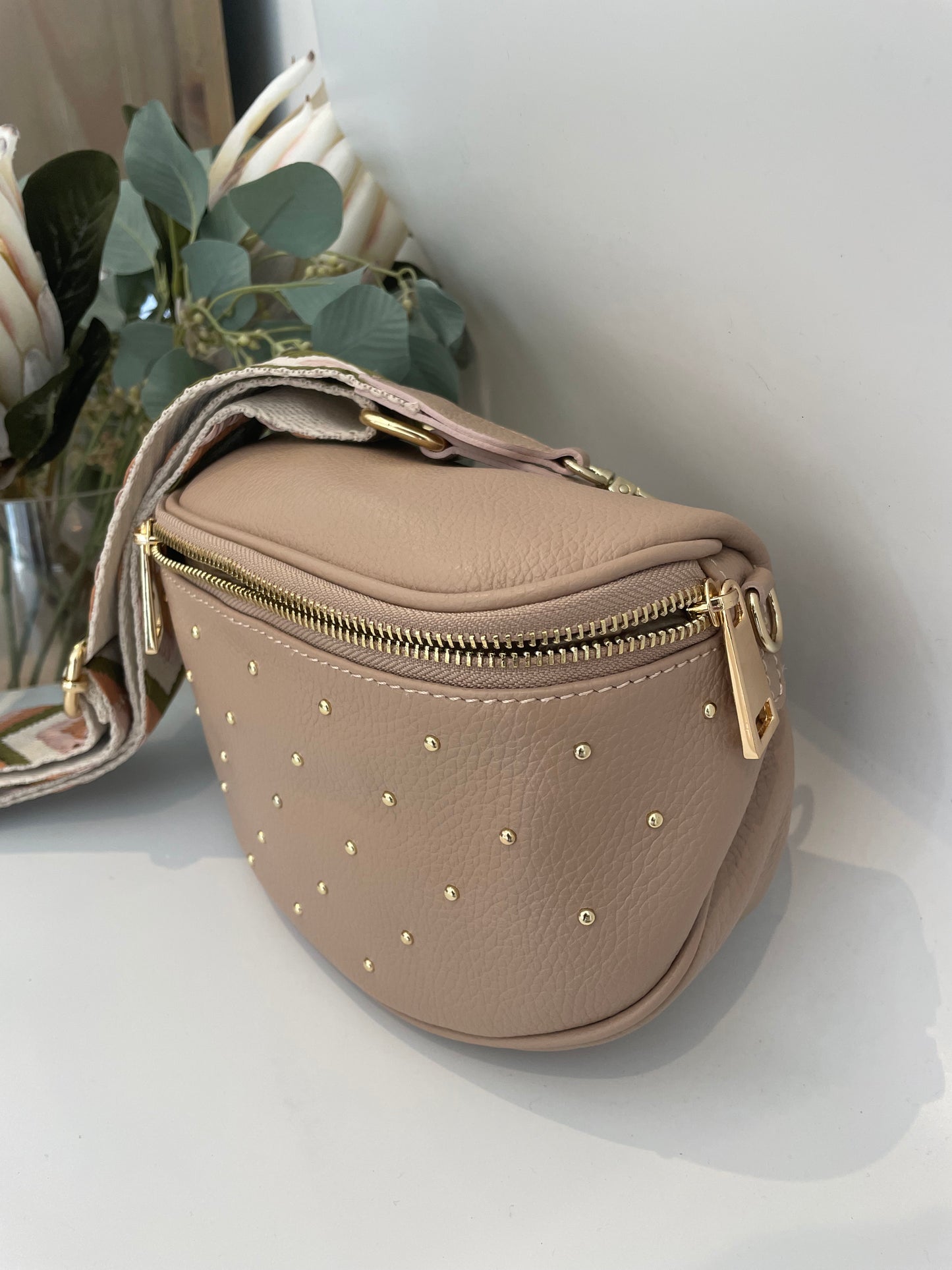 Powder Pink Italian Leather Shoulder Bag- Gemma