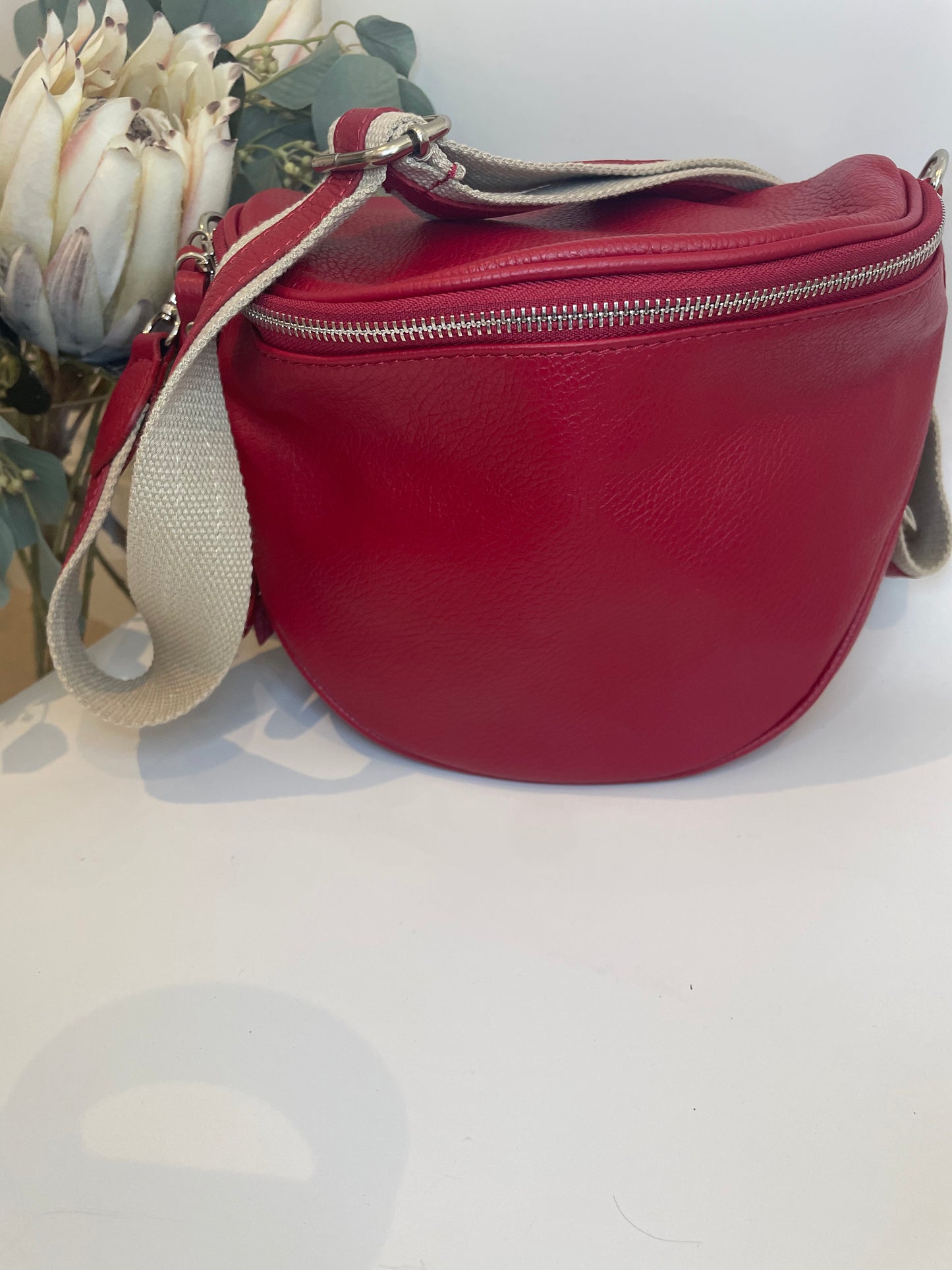 Red Italian Leather Shoulder Bag - 'Nicole'