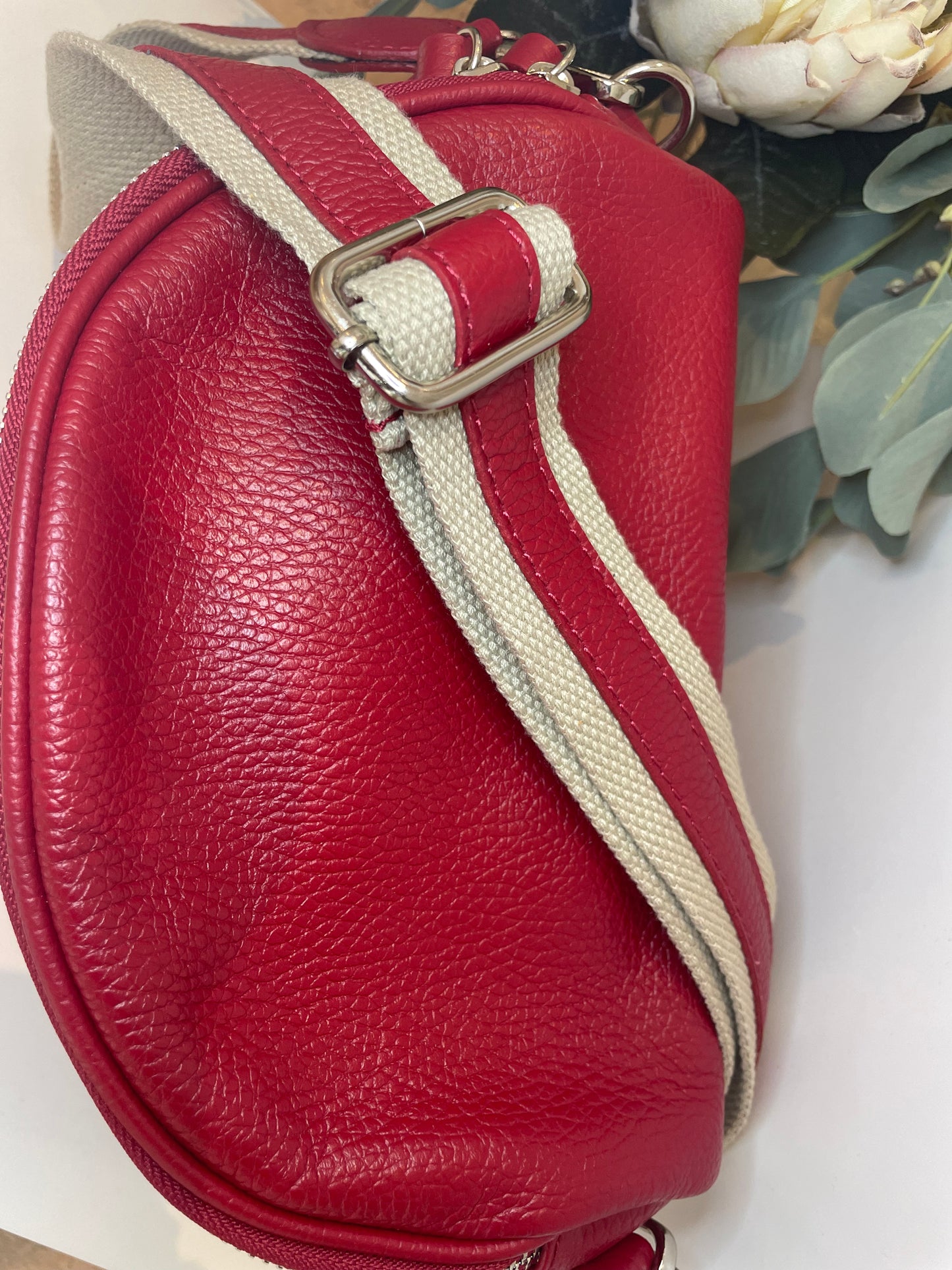 Red Italian Leather Shoulder Bag - 'Nicole'