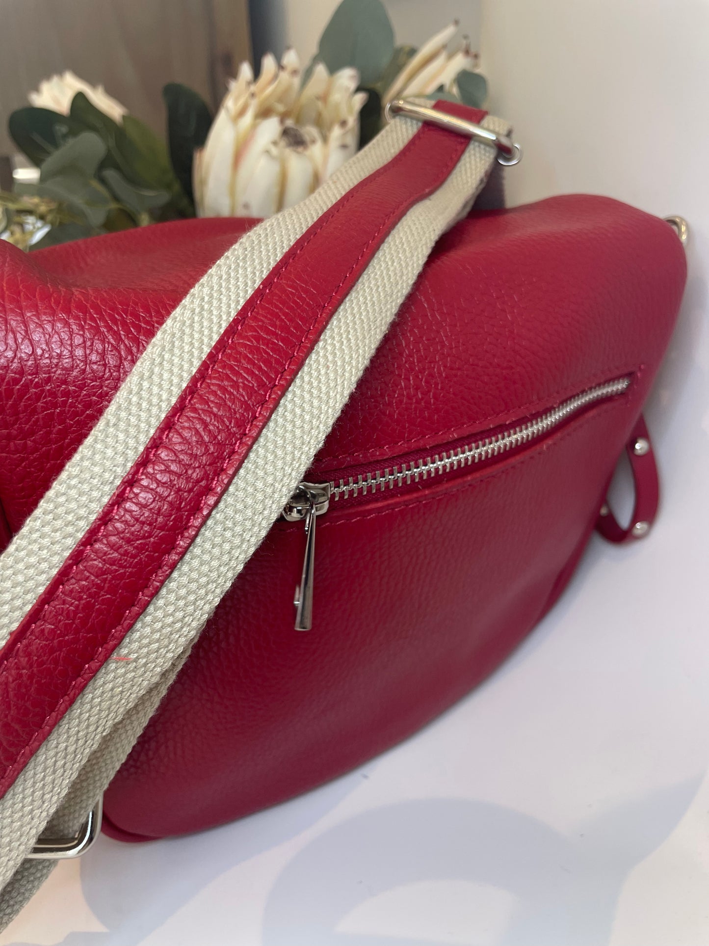 Red Italian Leather Shoulder Bag - 'Nicole'