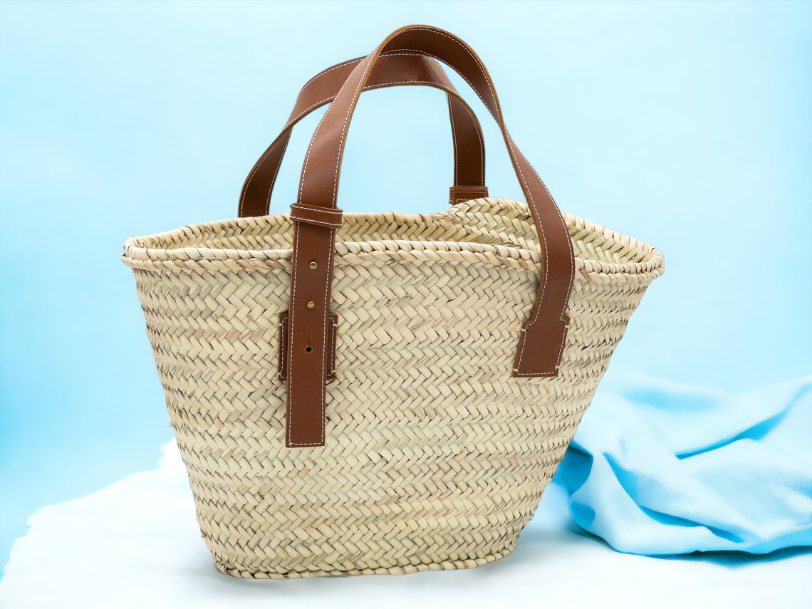 French Basket Bag with Leather Handles - Perfect Beach: Medium