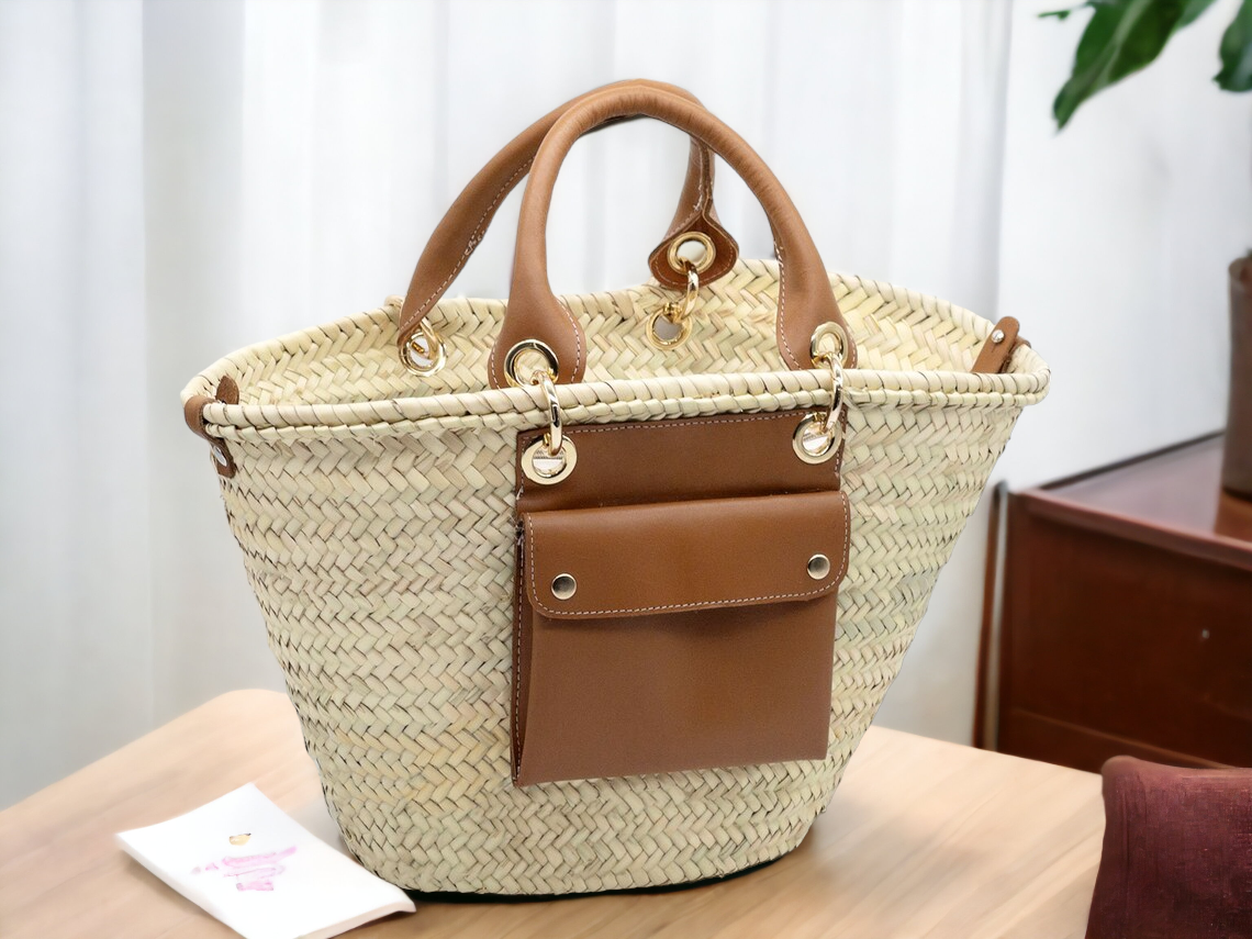 Timelessly Elegant French Basket Bag - Handwoven Luxury Tote: Brown