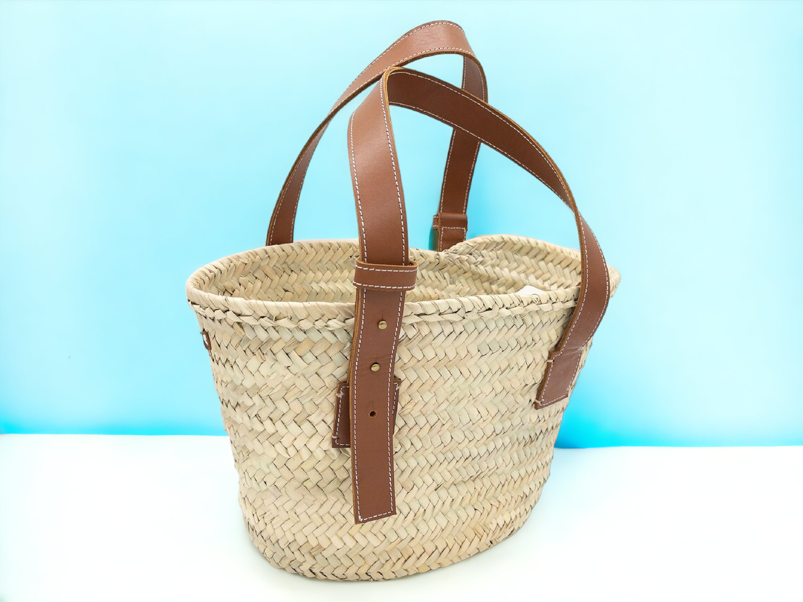 French Basket Bag with Leather Handles - Perfect Beach: Medium