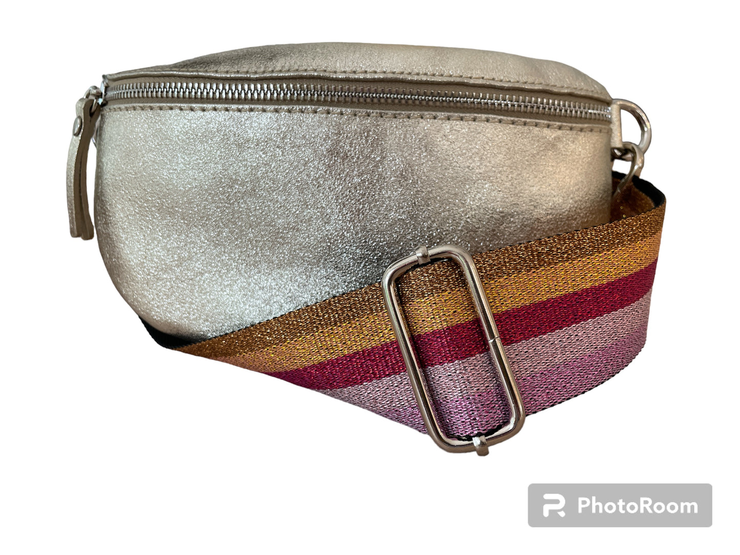 Gold Italian Leather Sling Bag with Changeable Strap