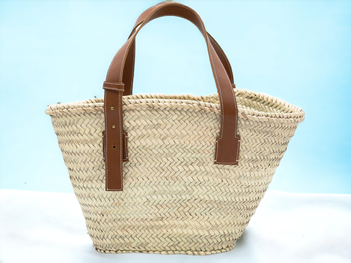 French Basket Bag with Leather Handles - Perfect Beach: Medium